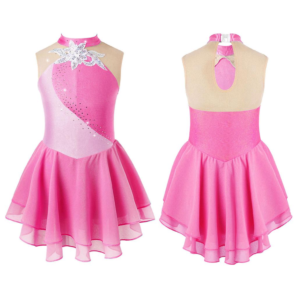 Figure Skating Dresses for Girls Shiny Rhinestone Gymnastics Leotards Girls Ballet Dance