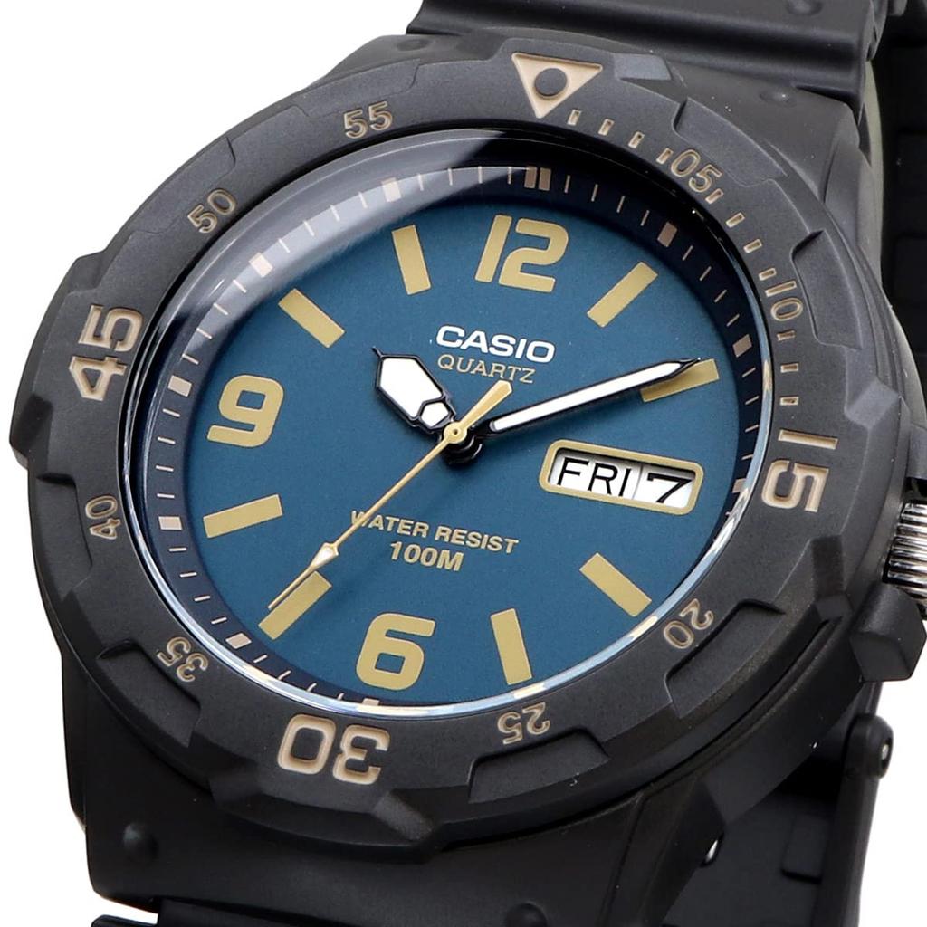 Casio Стандартные кварцевые часы MRW-200H-2B3V / -200H-3BV Мужские Зеленовато-голубой циферблат / Черный и Лаймово-зеленый [Импортные]
