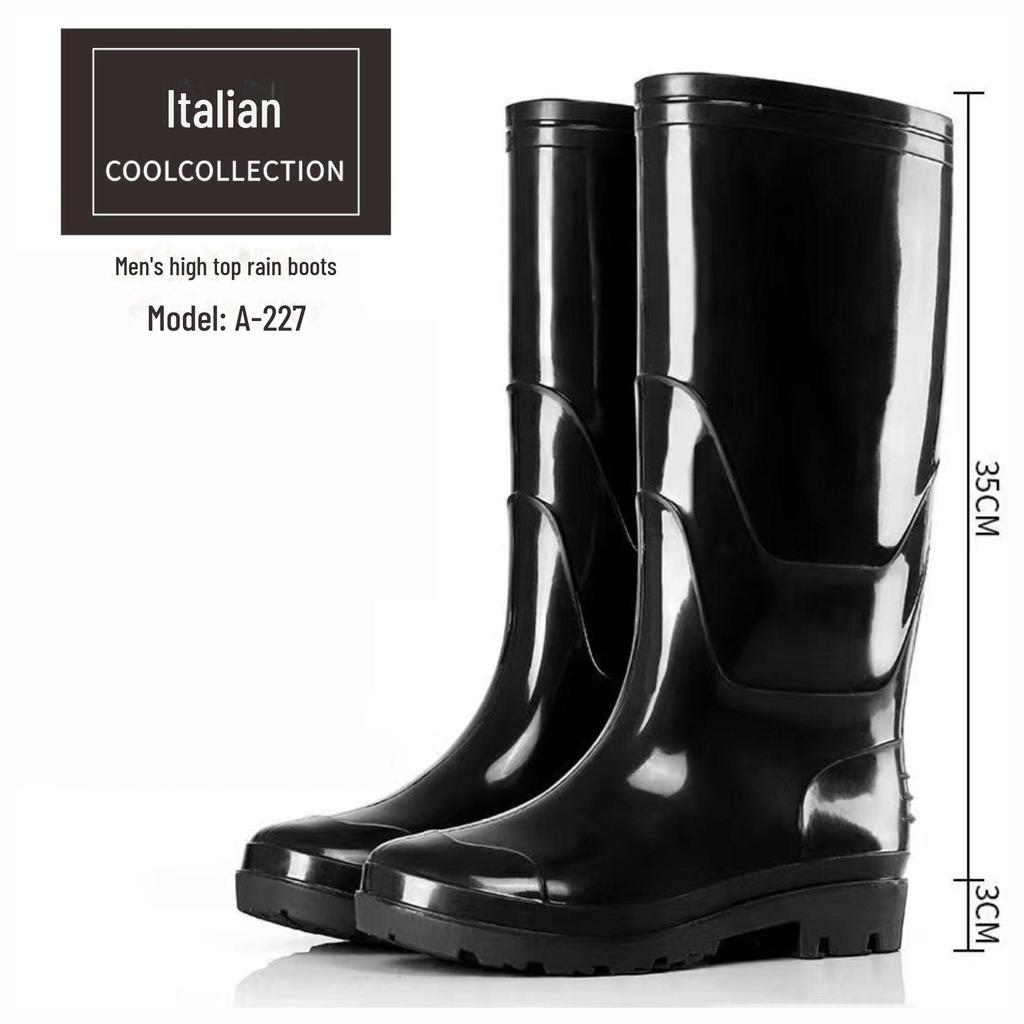 Men's Waterproof Non-Slip Rain Boots - High-Top Rubber Shoes with Velvet Lining, Acid and Alkali Resistant.