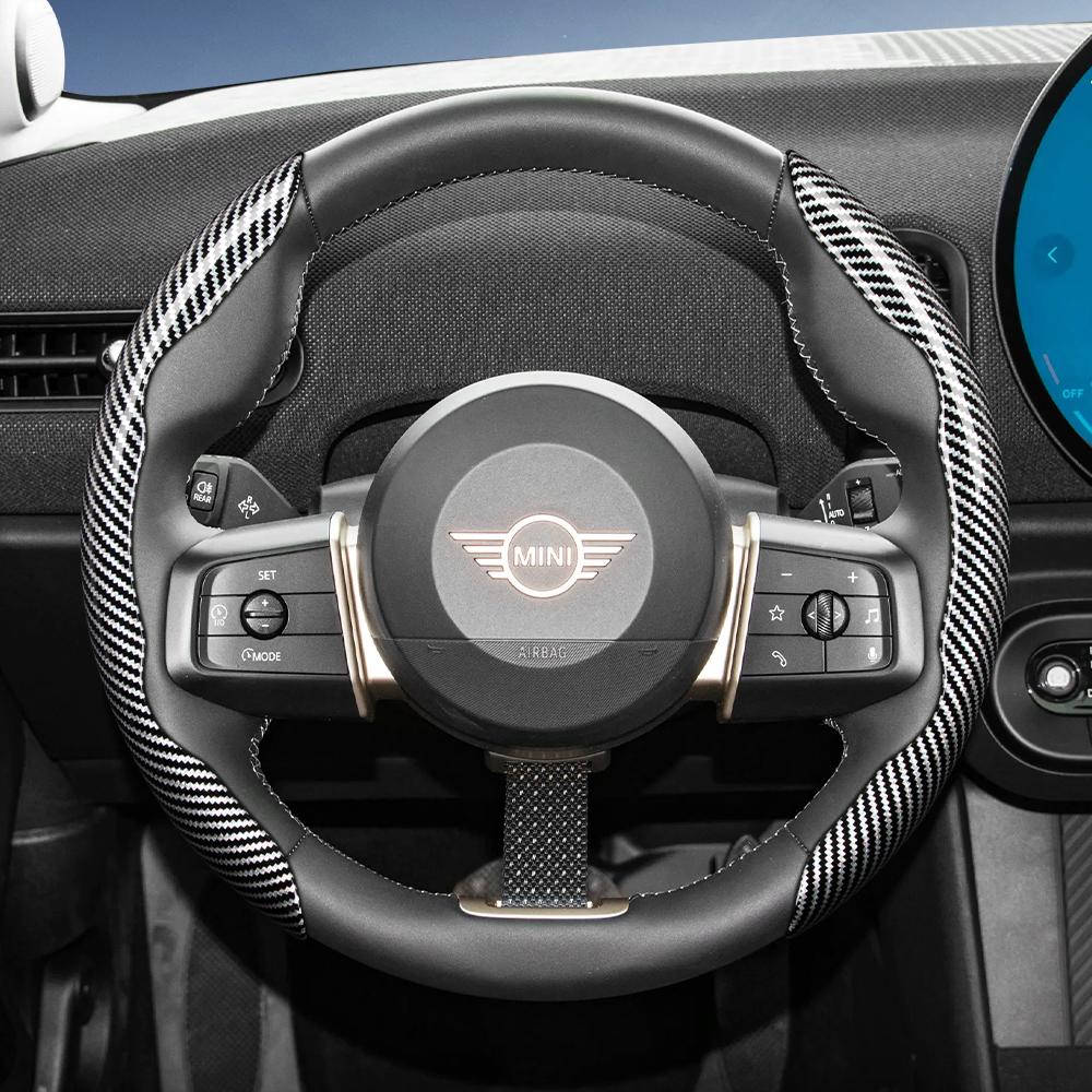 Suitable for Mini Carbon Fiber Texture Steering Wheel Cover with Segmented Quick-Release Design, Durable, for Models Such as Cooper 3-Door Countryman
