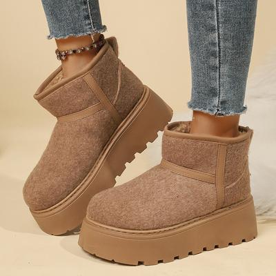 Модные нескользящие ботинки на массивной платформе для женщин, зимние ботильоны до щиколотки с толстой подошвой и короткой плюшевой подкладкой, женские ботильоны из искусственной замши, слипоны