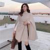 Autumn Woolen Shawl Cape Poncho Coat with Belt Women Mid-length Korean Sleeveless Ladies Cape Coats