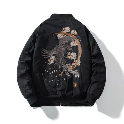 Сукуджан Японский узор Утепленный мотоциклетный джемпер Тонкая куртка-пилот Верхняя одежда ma1 Вышитая утепленная куртка Райдеры FUN208 [Восточный дождь] Мужская Мужская