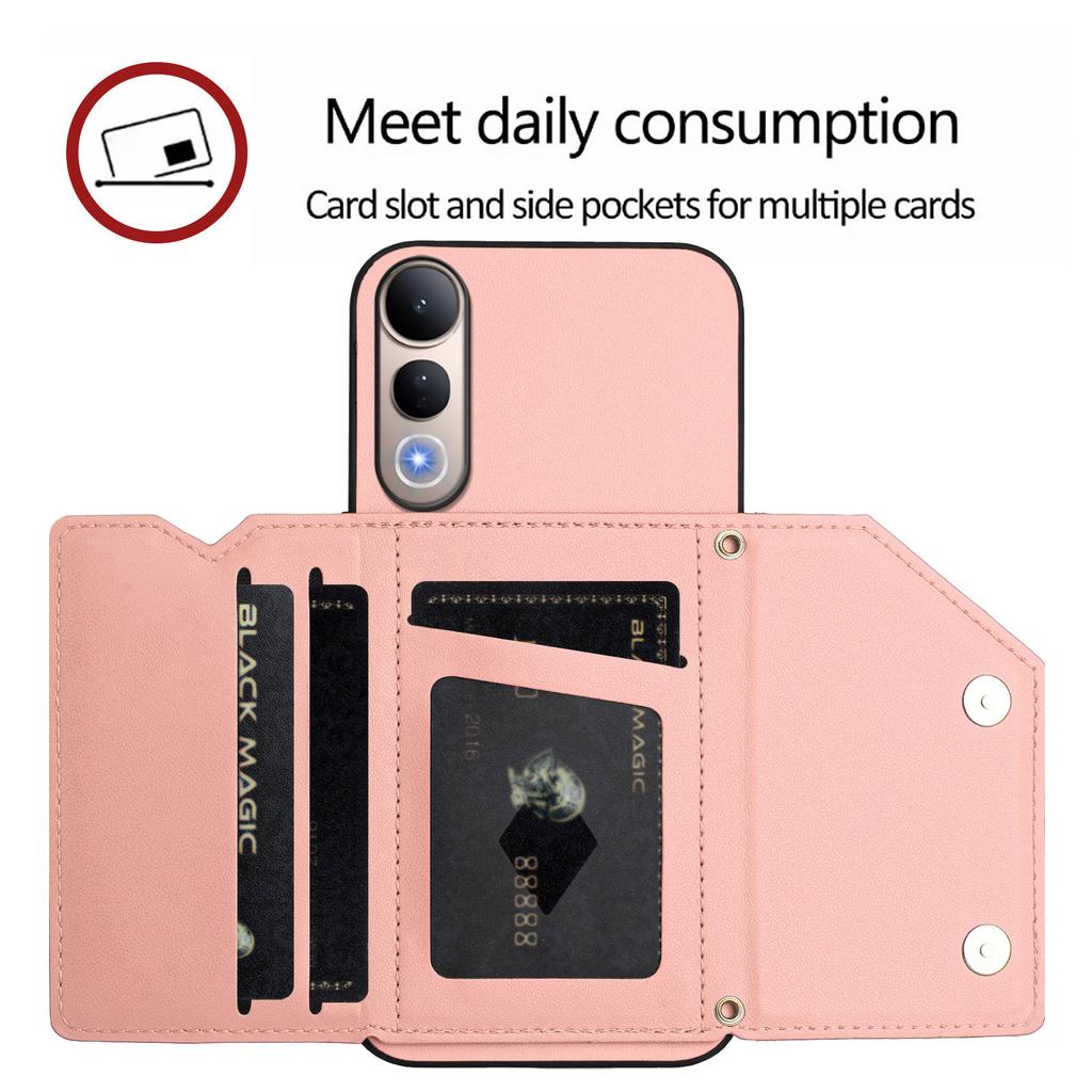 For Vivo V50 Lite 5G Case Card Holder Kickstand Skin-Touch Phone Cover with Wrist Strap