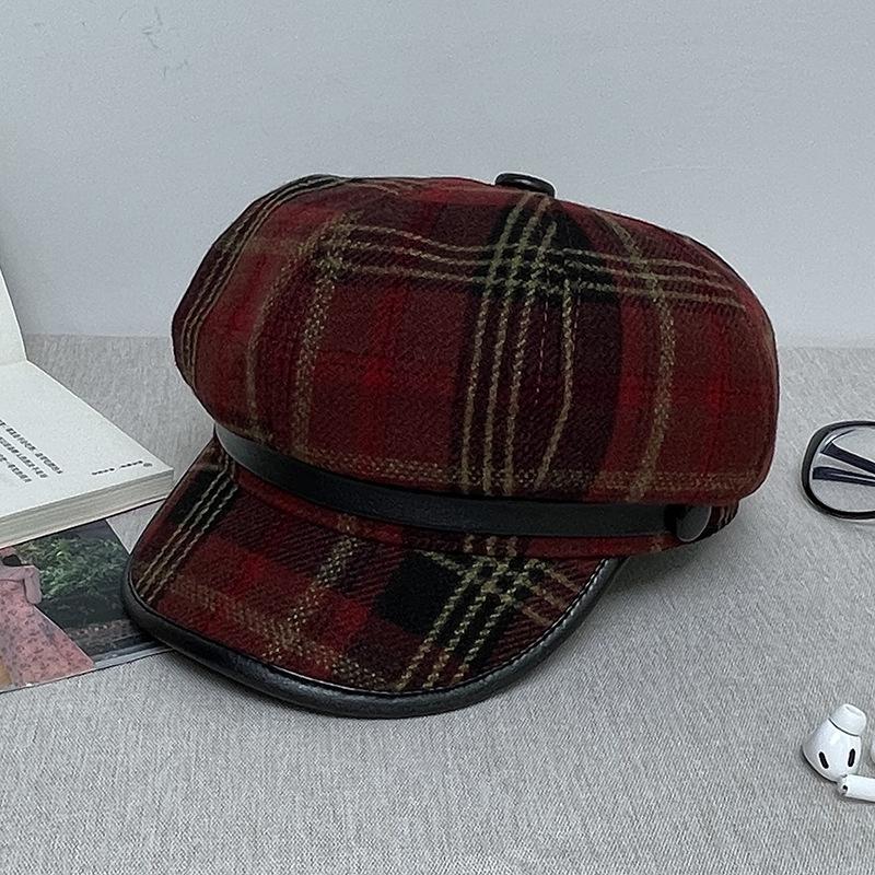 Британская восьмиугольная шляпа женская клетчатая ретро-кепка с изображением лица маленькая утолщенная кепка газетчика