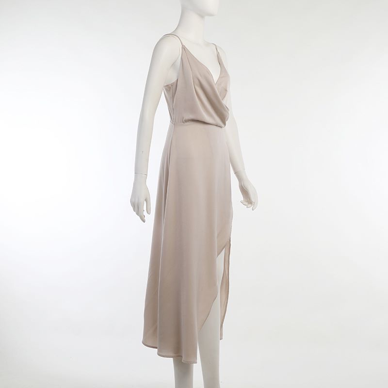 Женское летнее сексуальное платье с V-образным вырезом и разрезом на шее