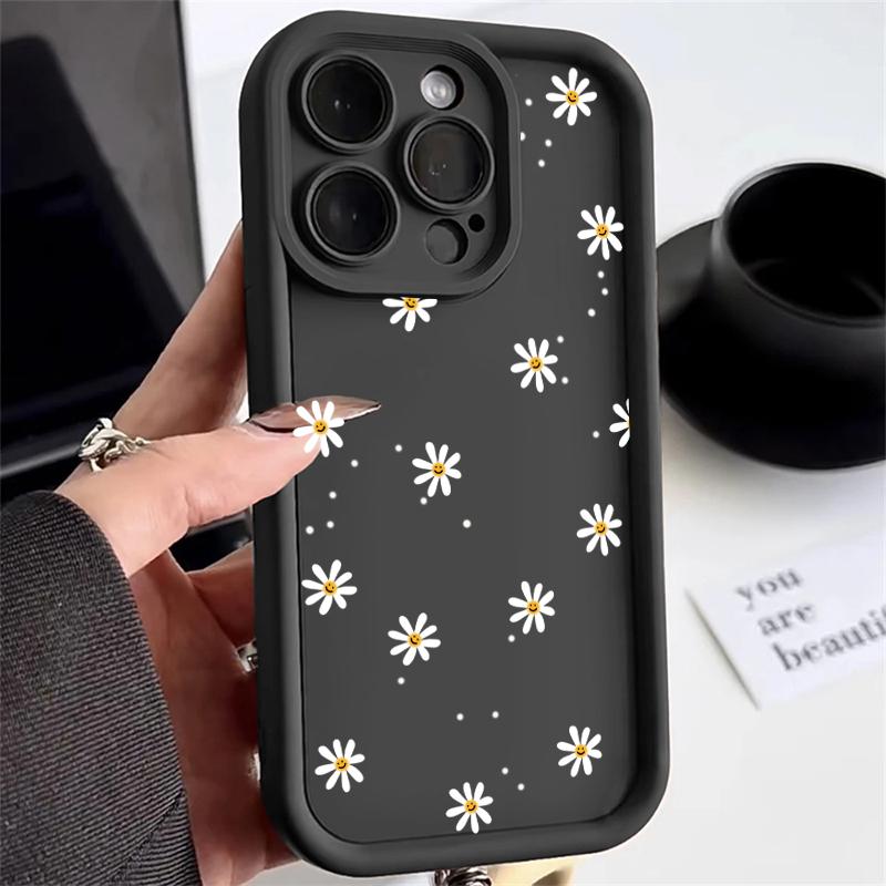 Силиконовый чехол для телефона с цветком ромашки для iPhone 17 Air 16 e 15 14 13 12 11 Pro Max Plus Mini SE Ударопрочный Конфетный Мягкий Бампер
