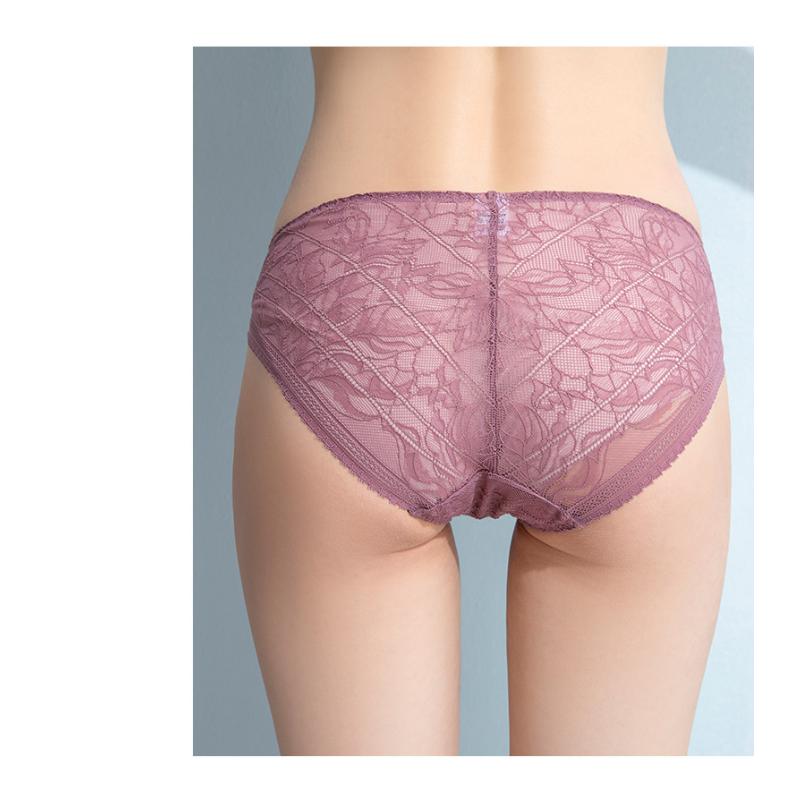 1 Pc Low Waist Sexy Lace Triangle Briefs Silky Smooth and High Elasticity Silk Home Underwear Briefs