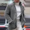 Men Vintage Stand Collar Sweater Jacket Casual Single Breasted Stand Collar Long Sleeve Pockets Slim Sweater Coat