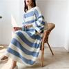 Stripe Crew Neck Pullover Sweater Women Autumn Winter Loose Vintage Long Knit Dress Female Clothing