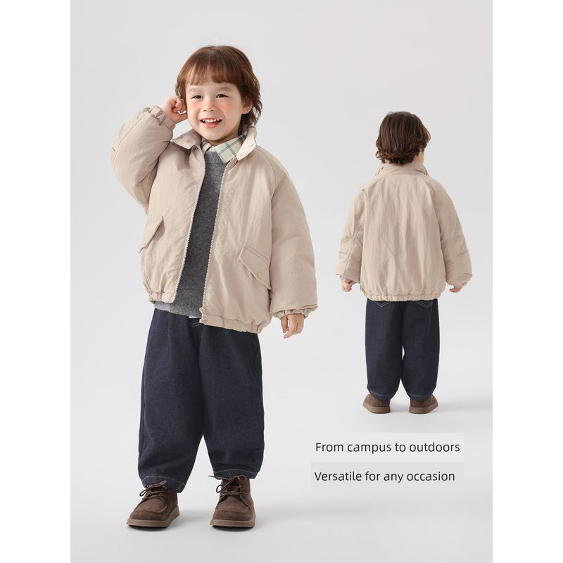 Right European Style Boys' Simple Casual Jacket Cotton Coat with Lapel Thickened Coat Children's Clothing Baby Winter New Style