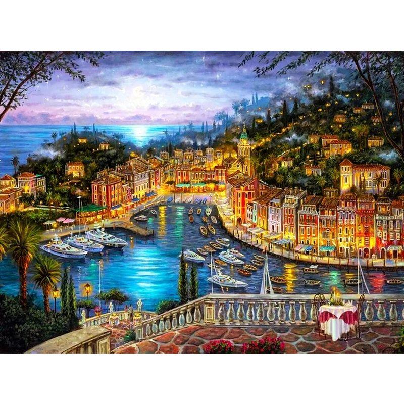 Алмазная вышивка Городской пейзаж Алмазная картина Мозаика Полный квадрат Круглый пейзаж Дрель Стразы Картина Искусство