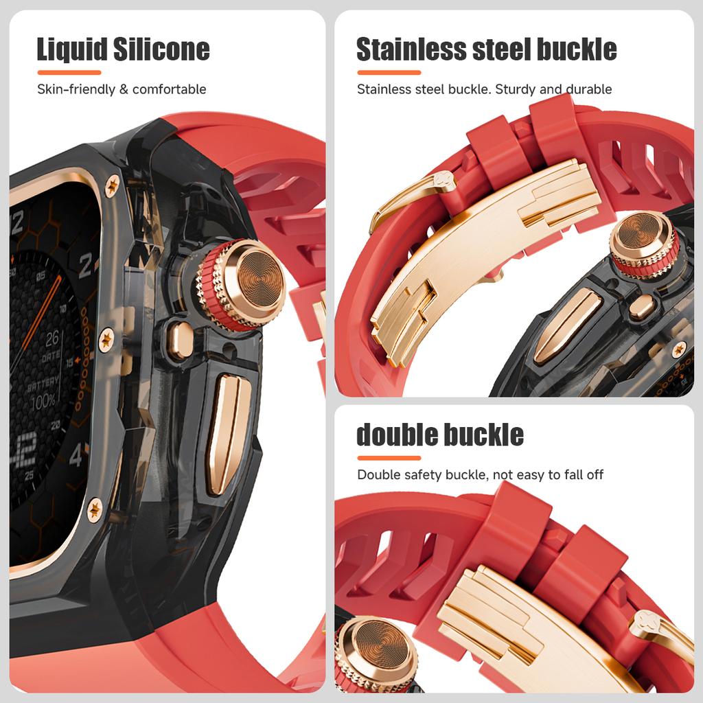 Роскошный мод-комплект для Apple watch Ultra 3/2/1 49 мм Спортивный резиновый ремешок+чехол для Iwatch ultra 49 мм Прозрачный ледяной чехол Комплект для переделки