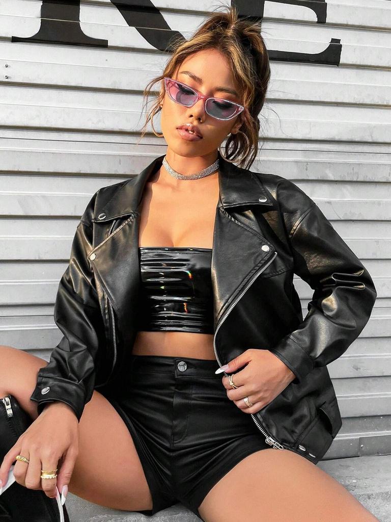 Rose Beauty A Drop Shoulder куртка из искусственной кожи мото