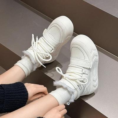 Высокие ботинки на шнуровке до щиколотки Зимние Массивные С круглым носком Женская обувь Готика Распродажа Новинка Высокое качество Плюшевые Теплые Женские зимние ботинки