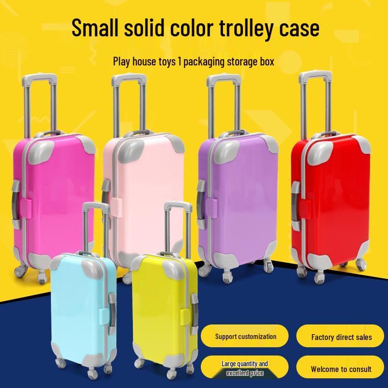 Compact Solid Color Kids Trolley Suitcase Toy with Eyelash Design for Dress-Up and Storage