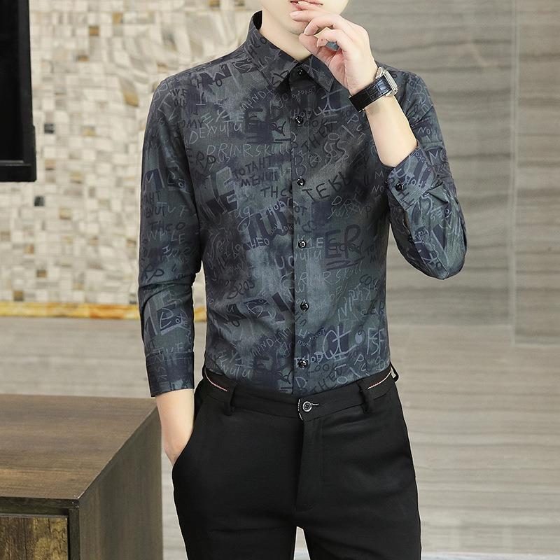 Men S Long Sleeve Floral Print Slim Fit Casual Shirt