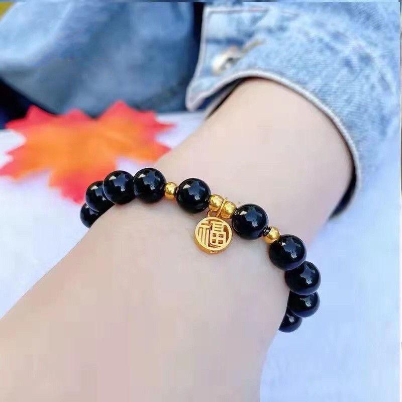 New Maple Leaf Acacia Red Bean Bracelet Women's Glass Bracelet High Color Value Niche Design Ins Gift for Girlfriend