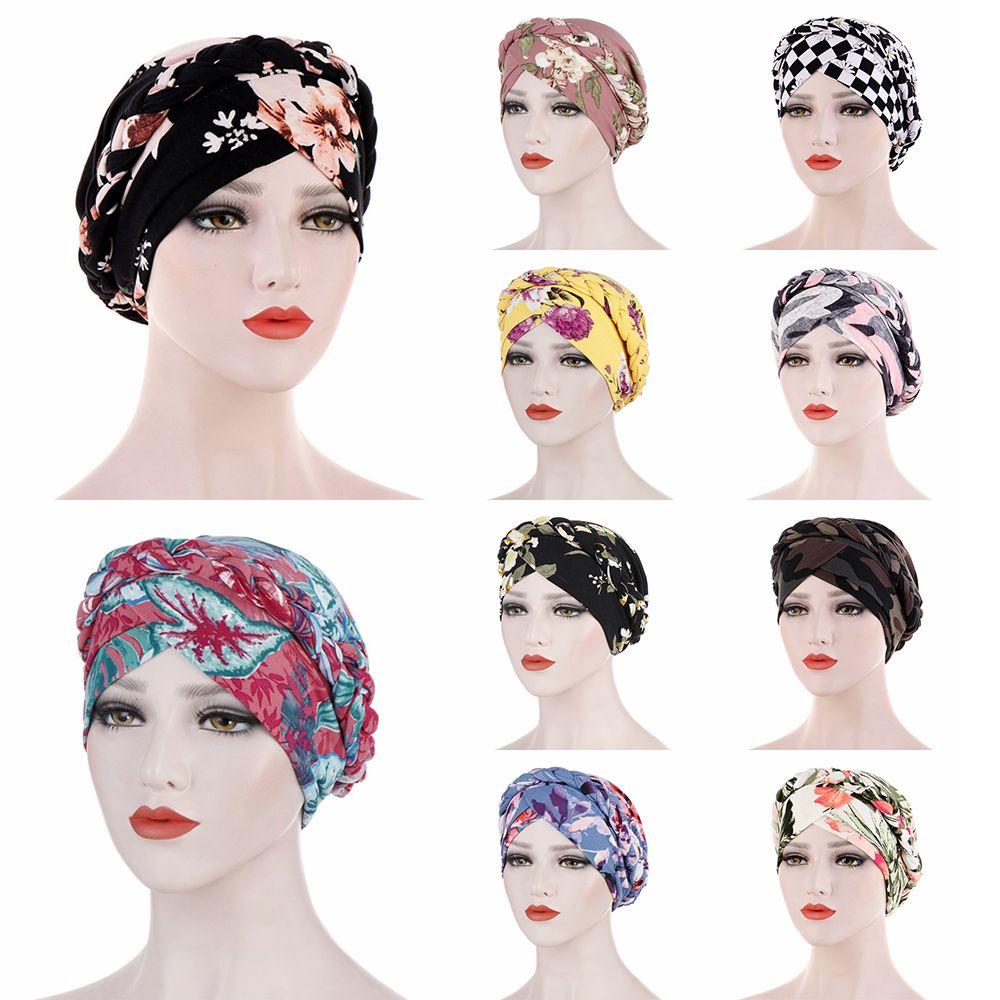 Принт Мягкая Хлопковая Шапка Бини Раковые Химиотерапевтические Шапки Повязка на Голову Женский Мусульманский Тюрбан Женская Коса Хиджаб
