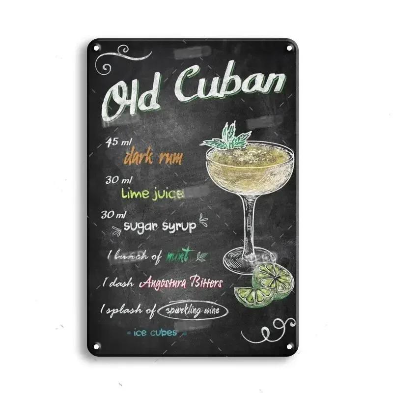 Hisun Tin Sign Vintage Assorted Cocktail Recipe Chalkboard Style Tin Sign Set Retro Aperol Spritz Gin Tonic Bloody Mary Metal Wall Art Rustic