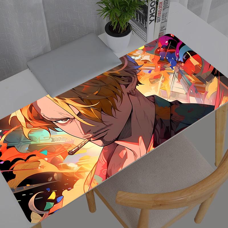 Gaming Mousepad One Piece Sanji Anime Big Computer Gamer Mouse Pad Natural Rubber With Locking Edge Gaming Mouse Mat Xxl