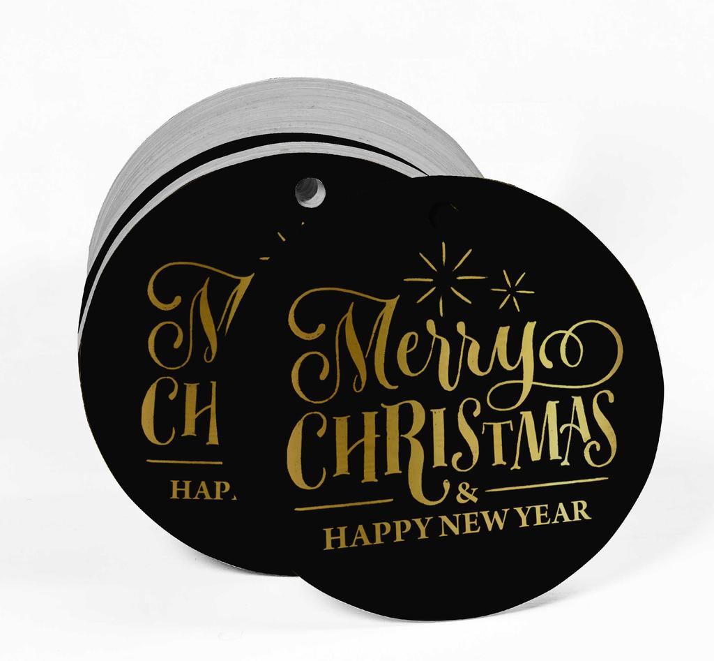 Inkdotpot Pack Of 100 Real Gold Foil Paper Tags Merry Christmas & Happy New Year Text Favor Hang