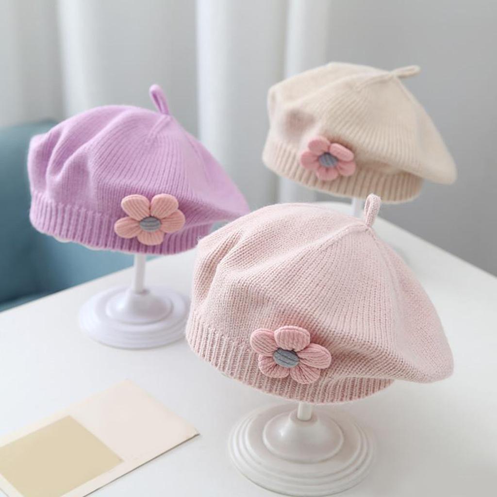 Winter Toddlers Beret Princess Girls Warm Hat Lovely Knitted Cap Windproof Beanie Baby Stylish Bonnet for Infant 6M-4T