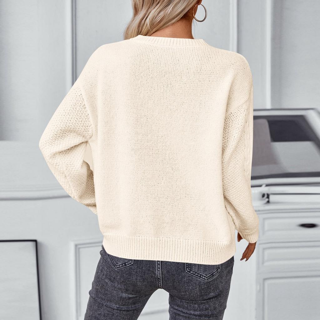 Женский повседневный однотонный полый вязаный свитер с длинными рукавами в стиле ретро