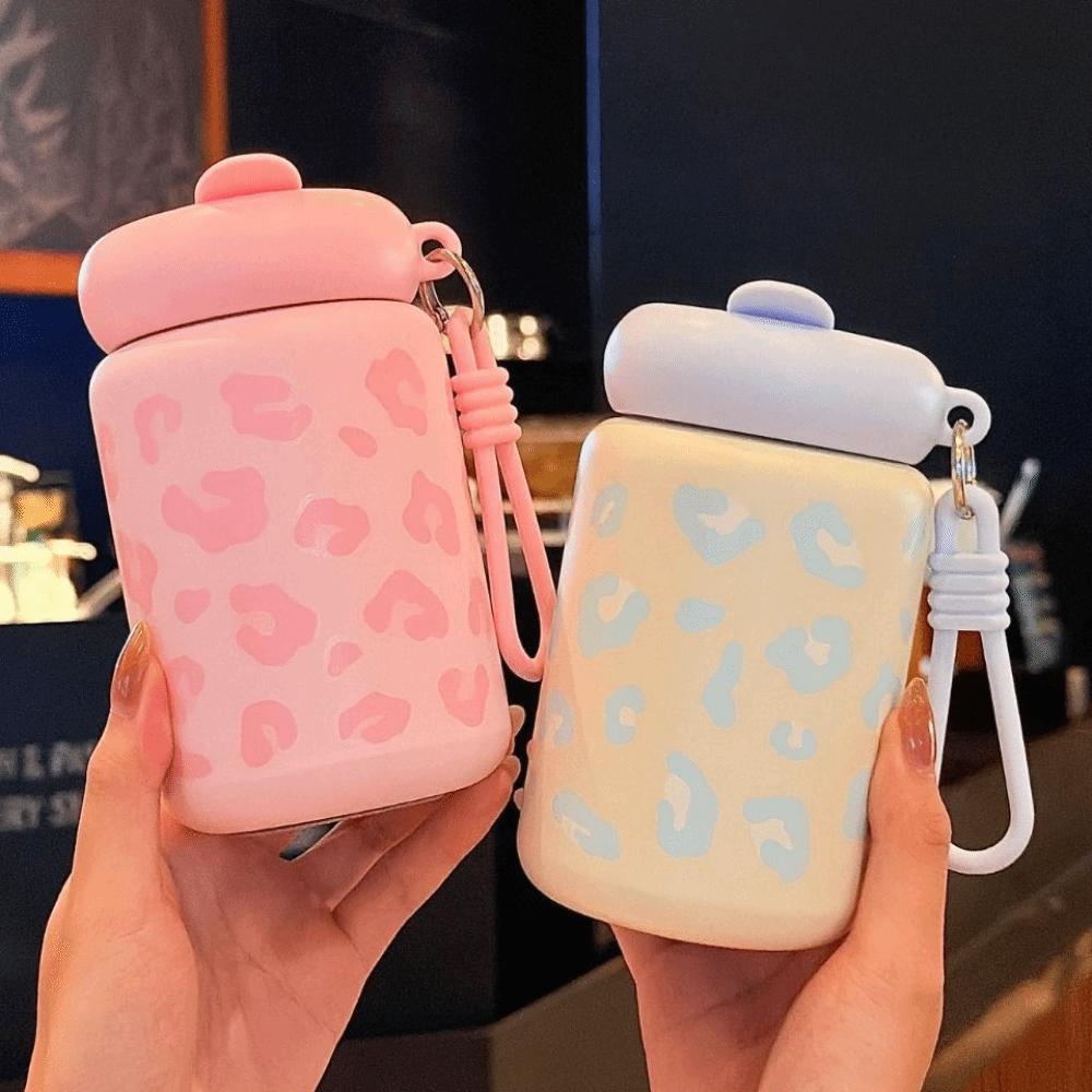 Leopard Print Sippy Coffee Cup 304 Steel Portable Insulated Mug  Office, Students, Etc