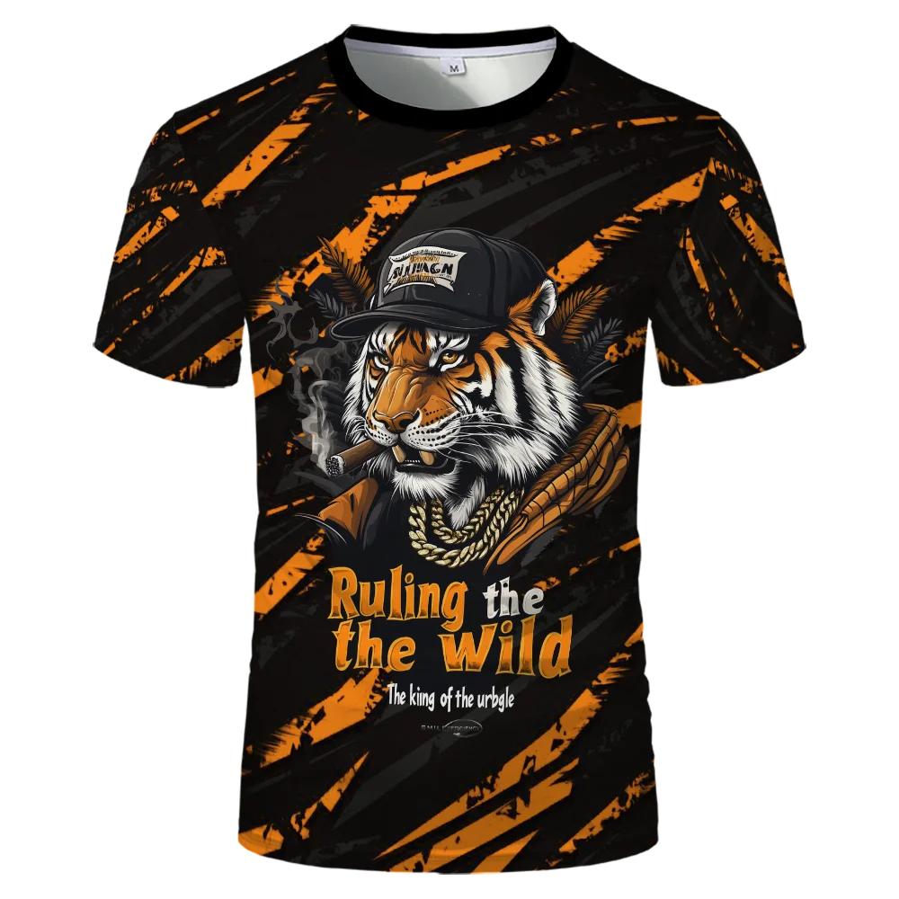 Мужские футболки с коротким рукавом, модные, с 3D-принтом, с круглым вырезом, с узором тай-дай и животным принтом - Летняя одежда из полиэстера средней эластичности, свободного кроя