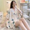 Cotton Silk Pajamas Women's Summer Thin Short Sleeved Shorts Set Cardigan Can Be Worn As An Outerwear for Home Wear
