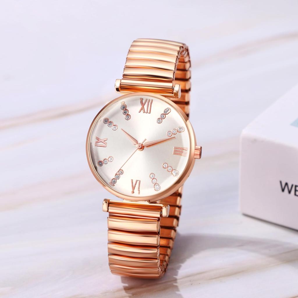 Часы Симпатичные розовое золото Популярные Стильные часы свободного размера с ремешком из нержавеющей стали с аналоговым дисплеем Модные аксессуары День рождения Годовщина Рождество
