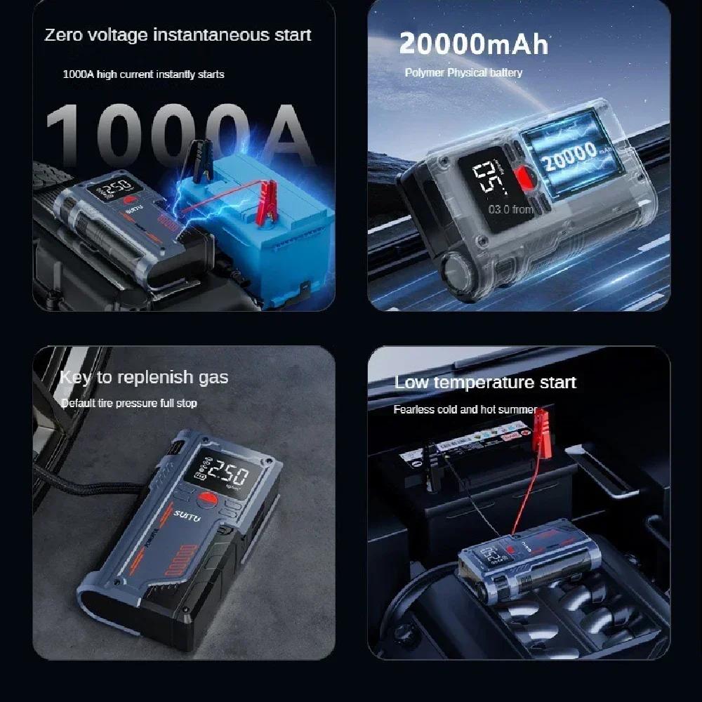 Портативный автомобильный стартер и воздушный насос 4 в 1, воздушный компрессор 150PSI, 8000 мАч, усилитель PowerBank, автомобильное пусковое устройство, накачка автомобильных шин