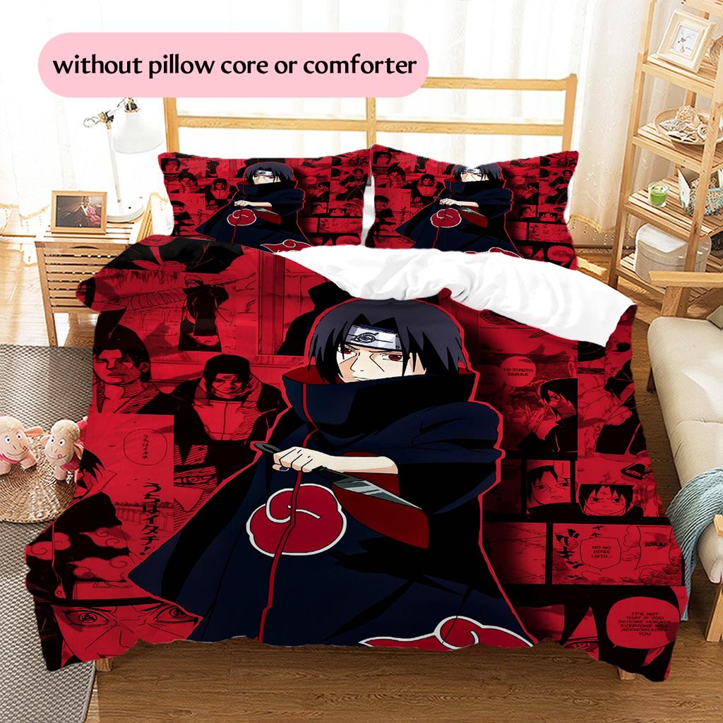 Постельное белье с узором Итачи Учиха из аниме Наруто, домашний декор, подарок на день рождения (1 пододеяльник + 2 наволочки, без наполнителя)
