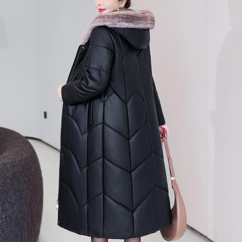 Зимнее женское пальто из искусственной овчины с капюшоном, элегантное, толстое, теплое, зимняя длинная парка, женская кожаная куртка