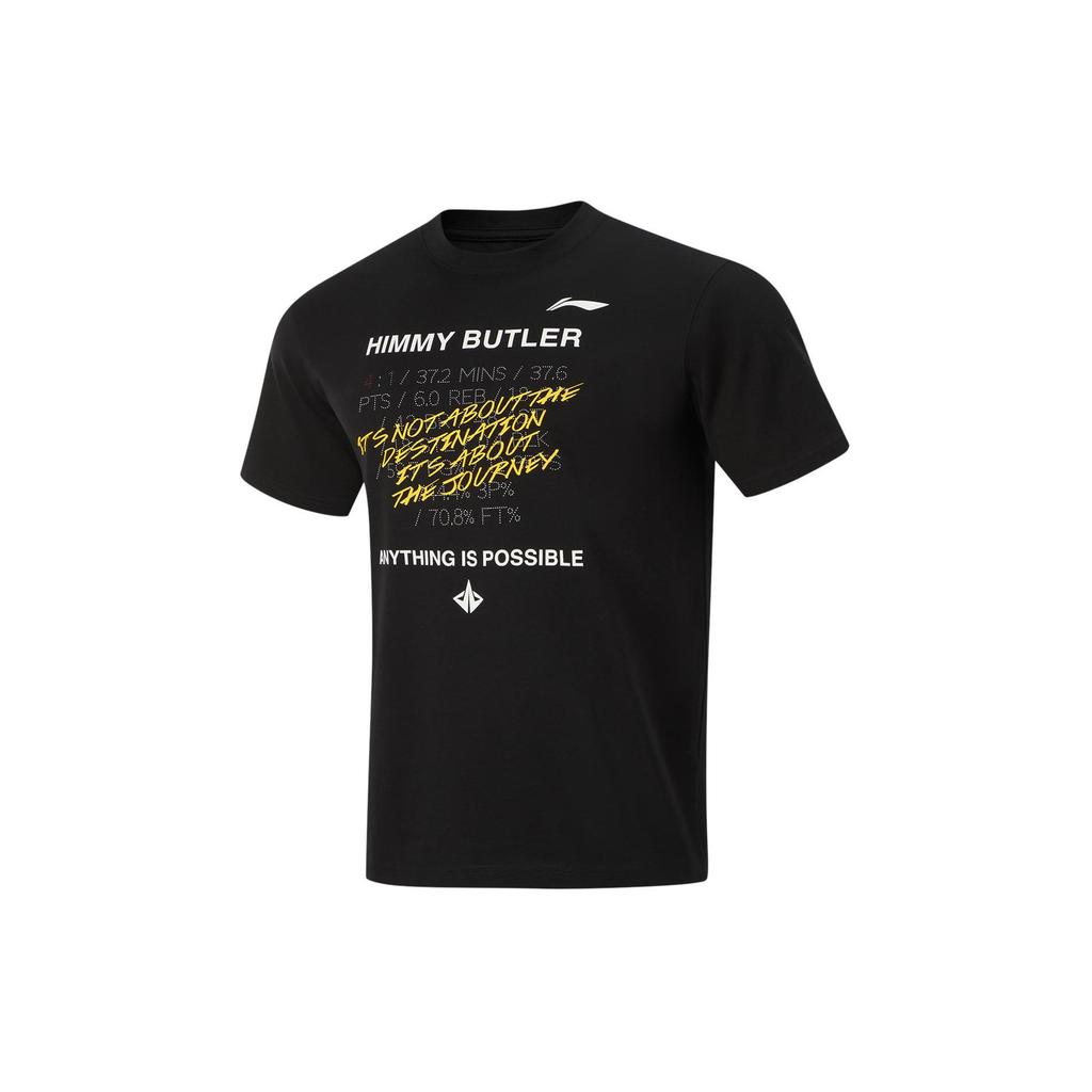 Li-Ning Professional Basketball Series Round Neck Straight Tube Pullover Letter Print Short Sleeve T-Shirt Men Tops Black AHSU411-1