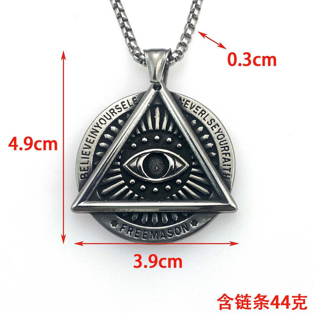 Винтажные ювелирные изделия Треугольный кулон из нержавеющей стали «Дьявольский глаз», круглое ожерелье из титановой стали, цепочка для свитера