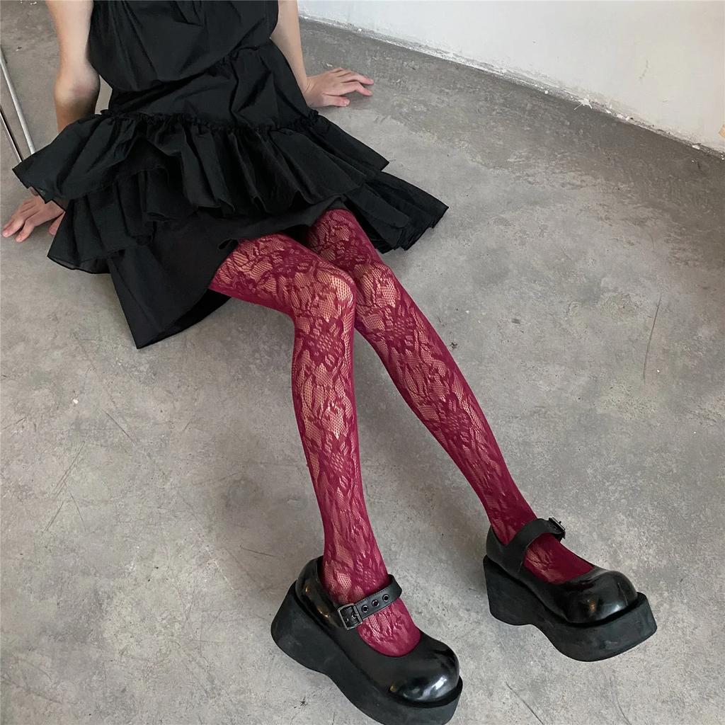 Fishnet Stockings Women Tights Lingerie Sexy Lace Floral Thigh High Stockings Pantyhose JK Lolita Stocking Tights Pantyhose