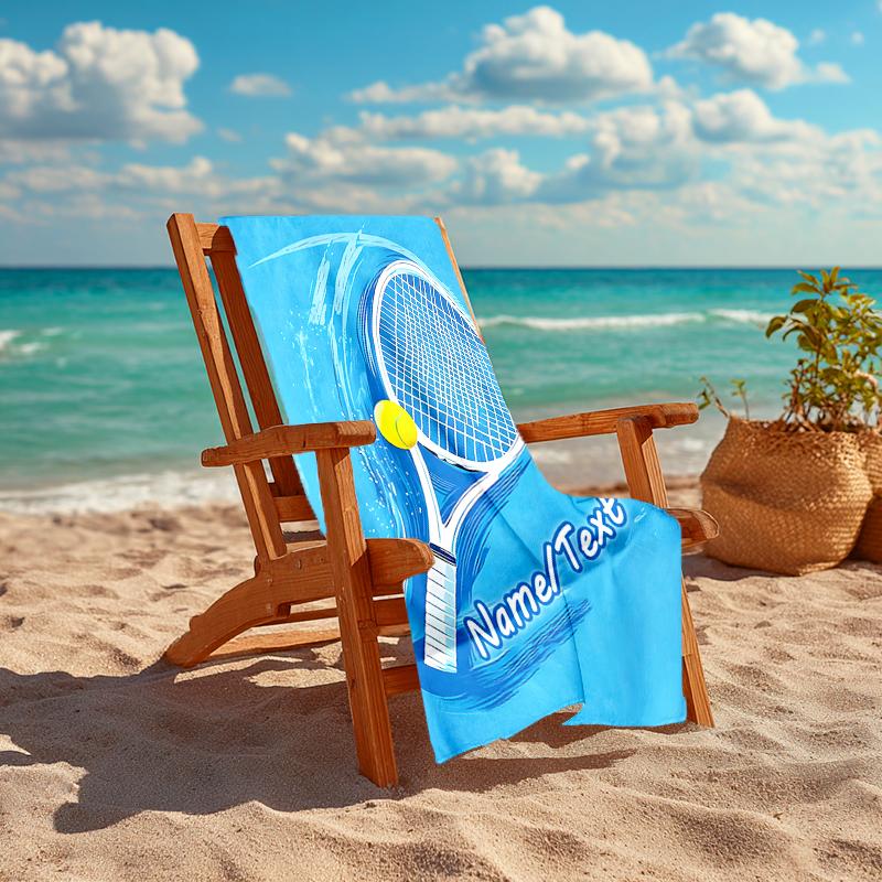 1PC Custom Name Tennis Racket Ball Beach Towel Highly Absorbent And Sand-Resistant Towel for Swimming, Pool, Yoga, And Travel Lightweight