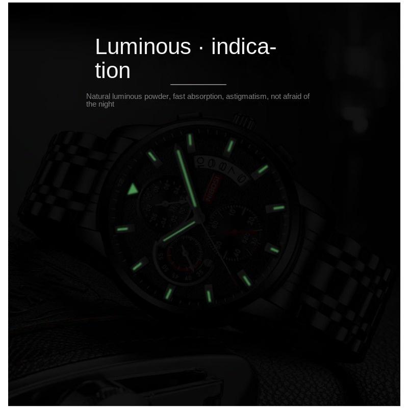 NIBOSI Watch Мужские водонепроницаемые светящиеся многофункциональные кварцевые часы из нержавеющей стали Студенческие часы