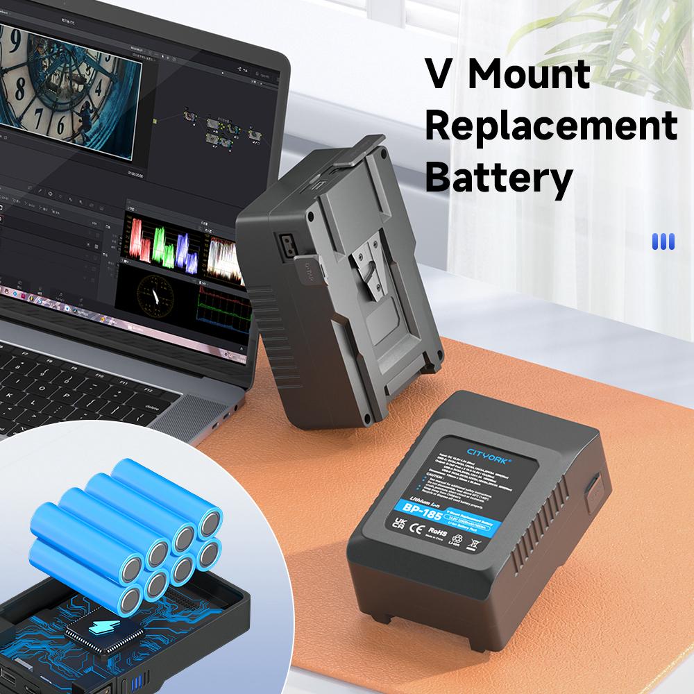 Аккумулятор с V-образным креплением BP-185 USB для Sony HDCAM, XDCAM, цифровых кинокамер, светодиодной подсветки, DSLR BMPCC 4K, мониторов и других видеокамер