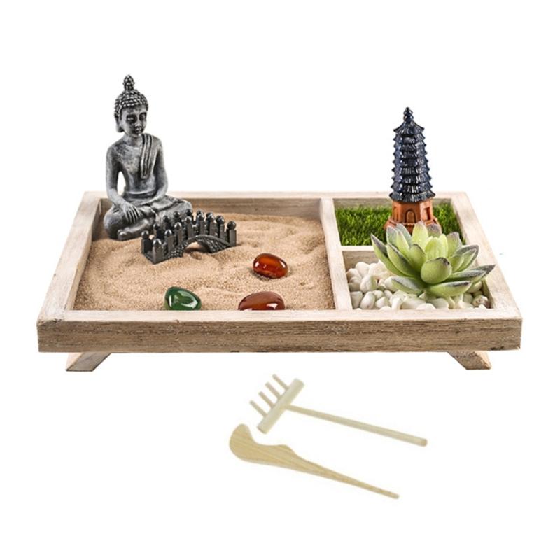 Japanese Zenes Garden for Desk Wood Sand Garden Zenes Decors Meditations Gift Sensory Therapy Tool Mindfulness Emotional