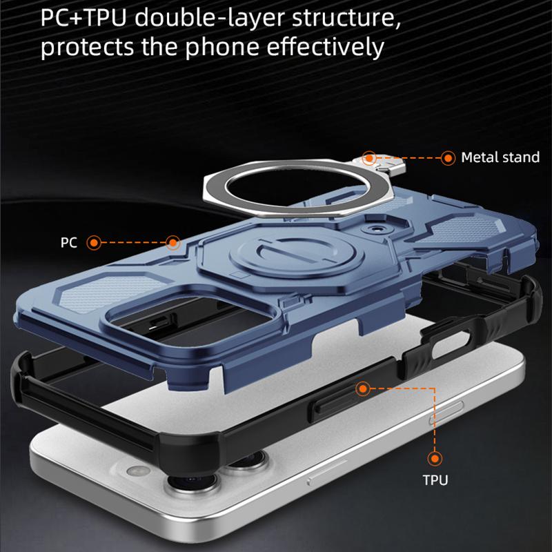 KEYSION Противоударный магнитный чехол для iPhone 16 Pro Max с вертикальной металлической подставкой-кольцом для просмотра в реальном времени, чехол для телефона для iPhone 15 Pro Max