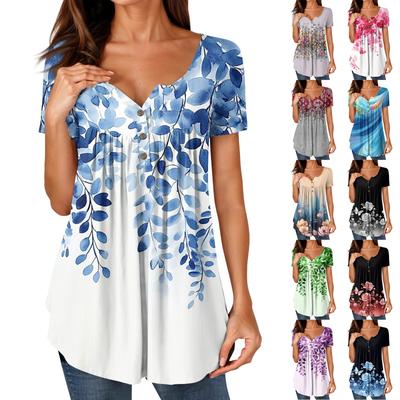 Женские туники, топы, нарядные, повседневные, летние, рубашки с коротким рукавом, свободный крой, плиссированный топ в стиле бохо