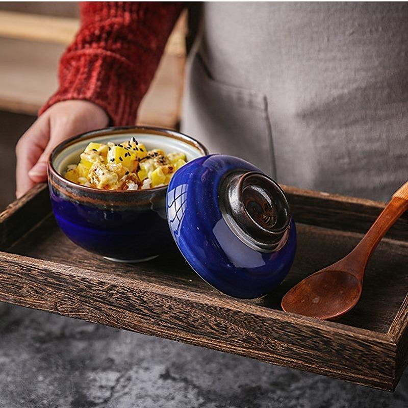 Ceramic Stew Pot Soup Bowl Tableware Lid 230ML Stew Cup Dinnerware Egg Cup Household Kitchen Supplies Eco-friendly Snack Bowl