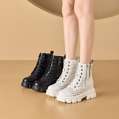 Весенние кожаные ботильоны Мартина на сетке, женские ретро, с полым высоким каблуком, легкие, крутые ботинки для женщин