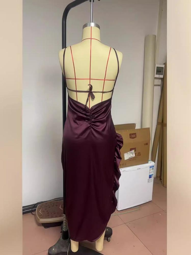 Vintage Y2k Halter Sleeveless Party Dress Women Sexy Slim Split Backless Long Dresses Fashion Chic Strappy High Streetwear Clothing