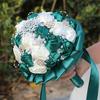 Wedding Bouquet for Bride Satin Artificial Flower Bridal Bouquet with Rhinestones Faux Pearls Bridesmaid Flower Bunch with Handle