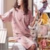 Cartoon Printed Short Sleeve Cottons Pajamas Dress Ladies Stripe Baggy Casual O Neck Nightdress