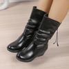 Модные хлопковые ботильоны на танкетке Осень Зима Новые с круглым носком Боковая молния Платформа Противоскользящие Износостойкие Ботильоны средней высоты